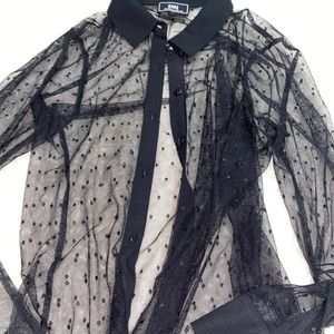 Sheer polkadot button up blouse